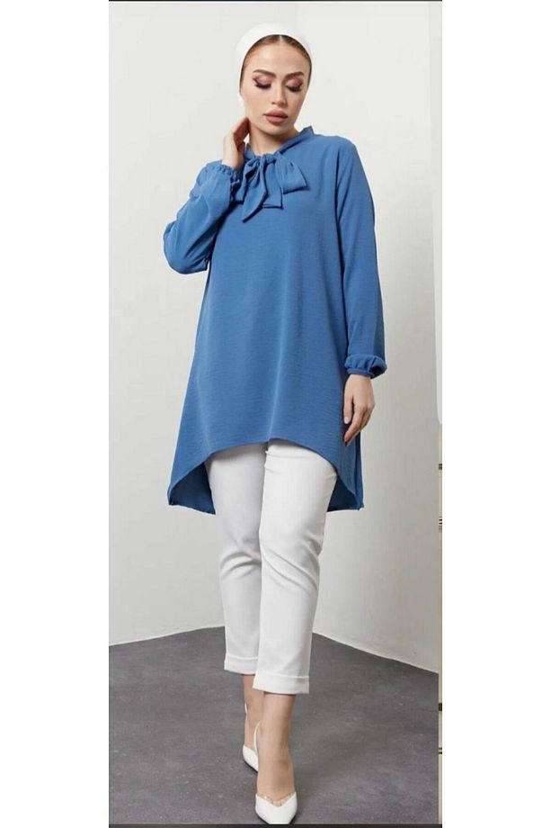 Ayrobin Tunik Tessetür Giyim S M L XL 3XL Aerobin Mavi Siyah - 3