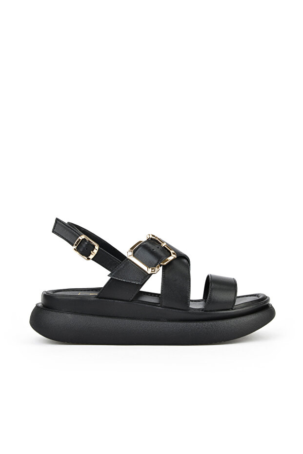 , Women's Genuine Leather Heeled Sandals 151992 Z302 Black
