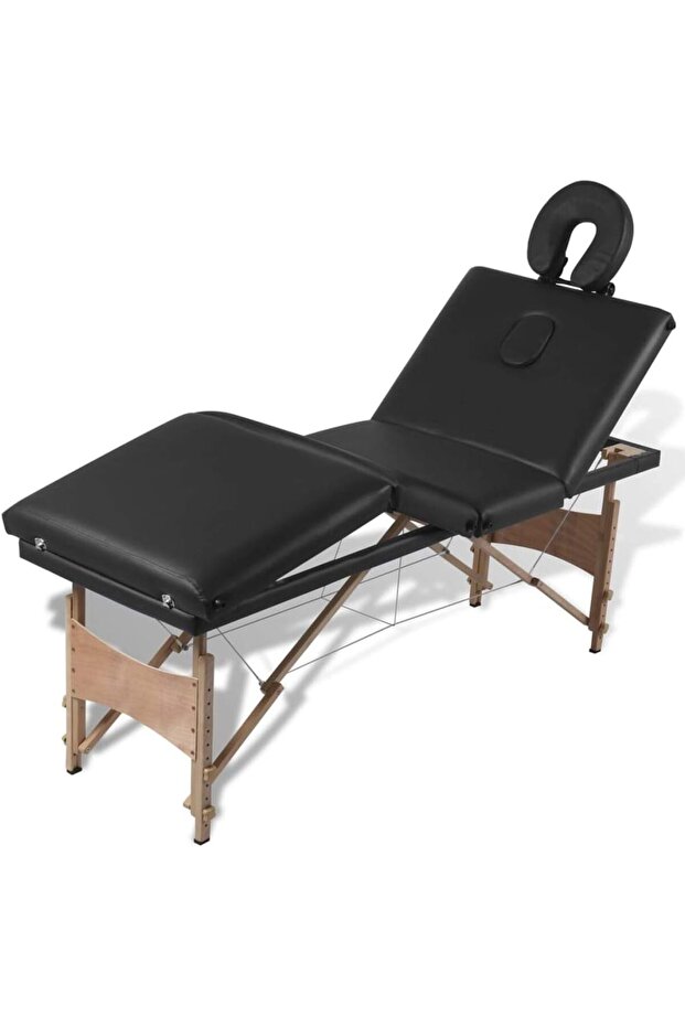 4 Section Luxury Portable Massage Table with Wheeled Carry Case -Black Color