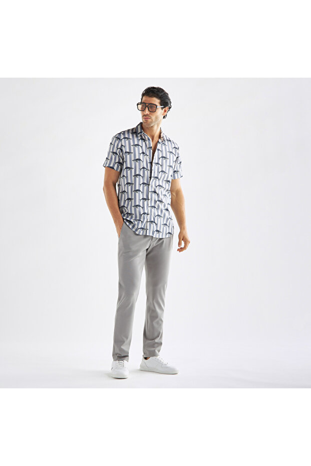 Regular Fit Trousers with Pockets and Button Closure - 2