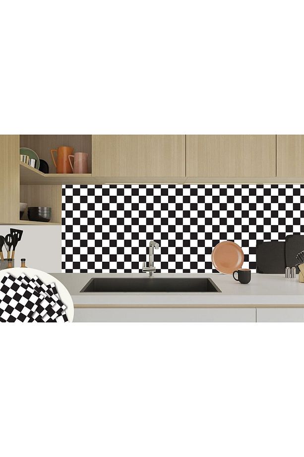 Kendinden Yapışkanlı Dama Desenli Pvc Karo 30x30 Cm (33 Adet) 3m2 - 5