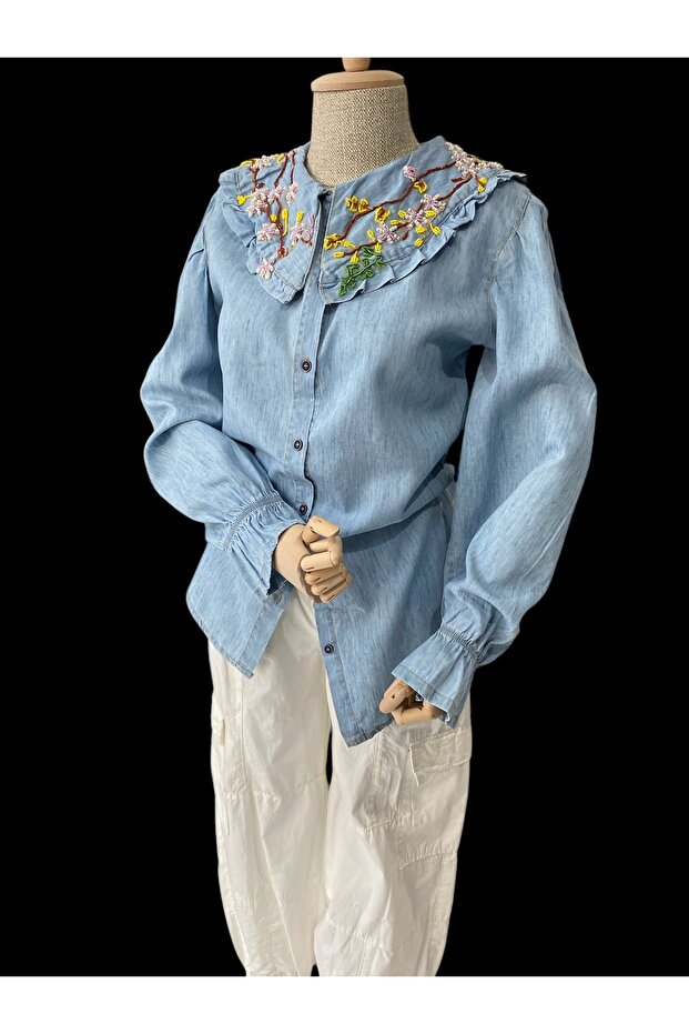 Kristal taş işlemeli gömlek - 5