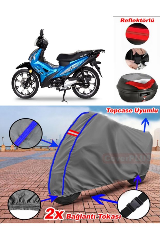 Blue Stitched Gray Falcon Master 50 Tarpaulin Topcase Rear Bag Compatible Motor Tarpaulin