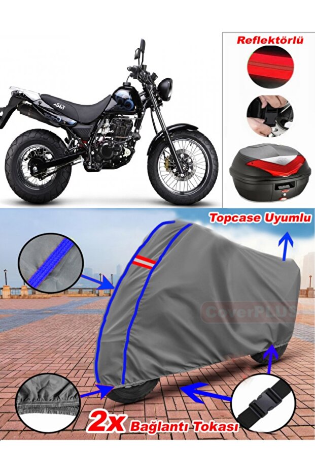 Blue Stitched Gray Kanuni Rt 125 D Tarpaulin Topcase Rear Bag Compatible Motor Tarpaulin