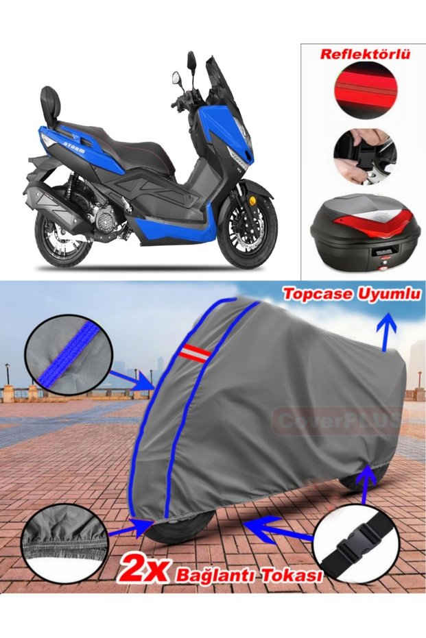 Blue Stitched Gray Yuki T9 Strom 125 Tarpaulin Topcase Rear Bag Compatible Motor Tarpaulin