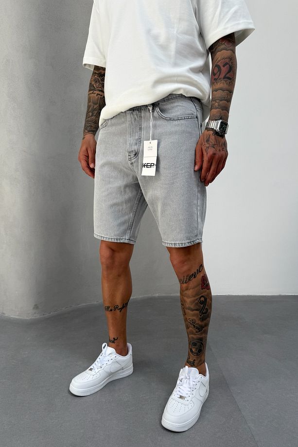 Gri Denim Kumaş Erkek Jean Kot Şort Mz467 - 7