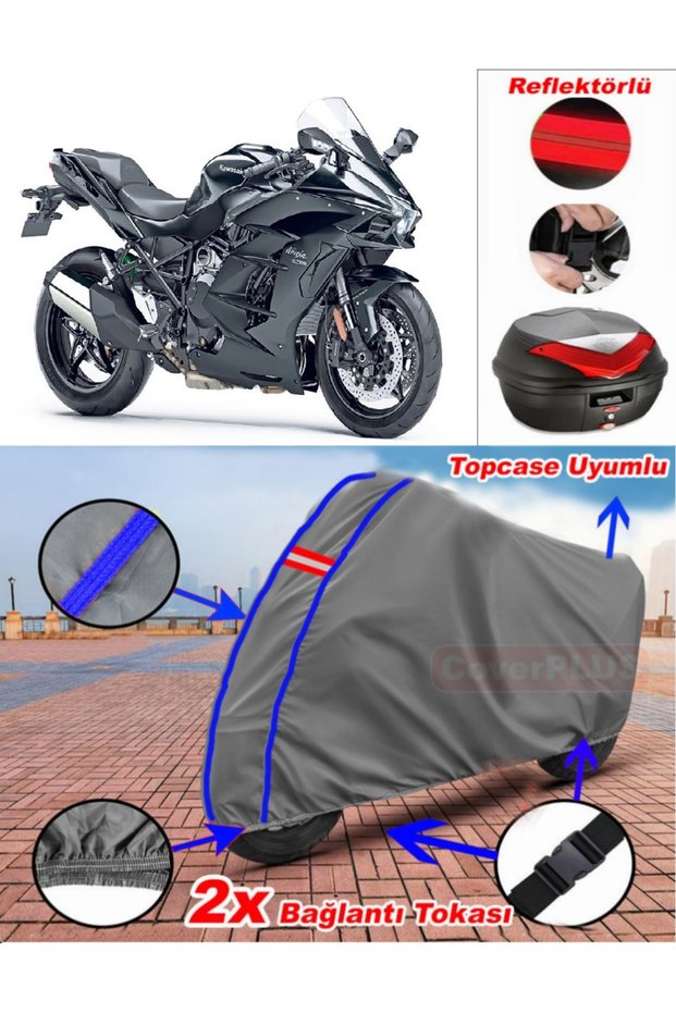 Blue Stitched Gray Kawasaki Ninja H2 Sx Tarpaulin Topcase Rear Bag Compatible Motor Tarpaulin
