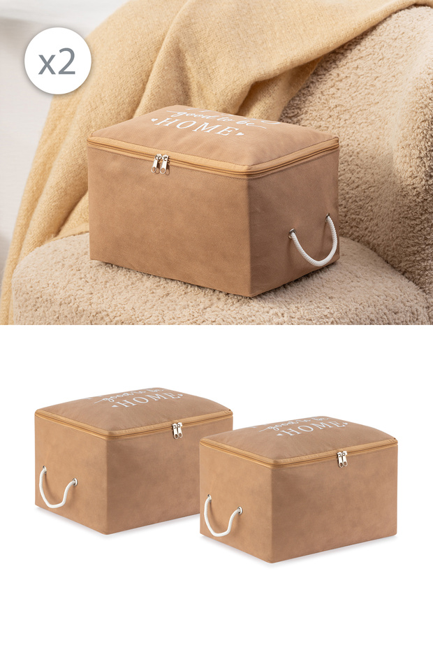Set of 2 Beige Small Size under Base Socks Suitcase Organizer Dowry Bundle Organizer Hurç / 30X22X18