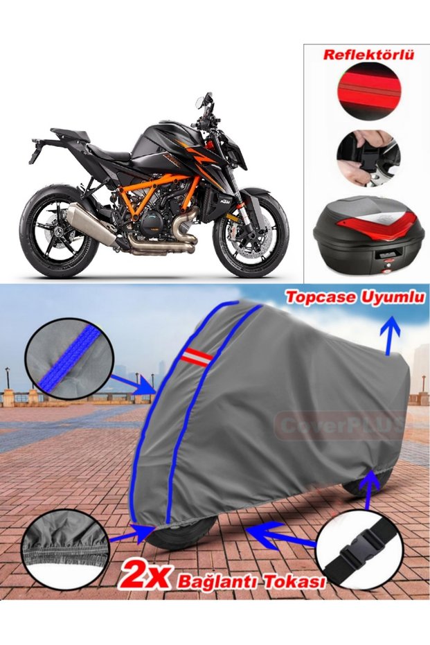 Blue Stitched Gray Ktm 1290 Super Duke R Tarpaulin Topcase Rear Bag Compatible Motor Tarpaulin