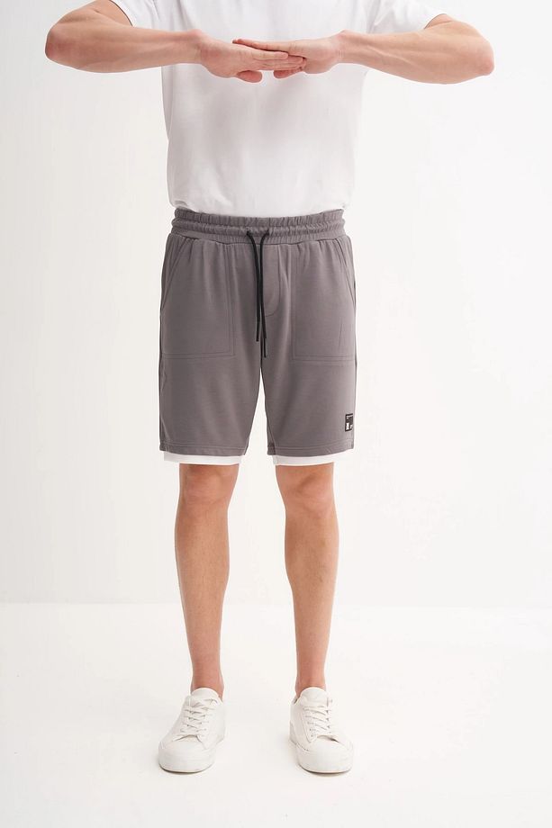Regular Fit Jakarlı Örme Bermuda Şort 6050 Koyu Gri - 1