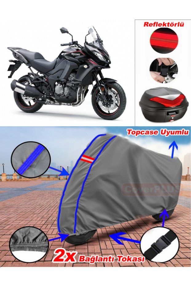 Blue Stitched Gray Kawasaki Versys 1000 S Tarpaulin Topcase Rear Bag Compatible Motor Tarpaulin