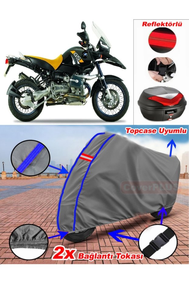 Blue Stitched Gray Bmw R 1150 Gs Tarpaulin Topcase Rear Bag Compatible Motor Tarpaulin