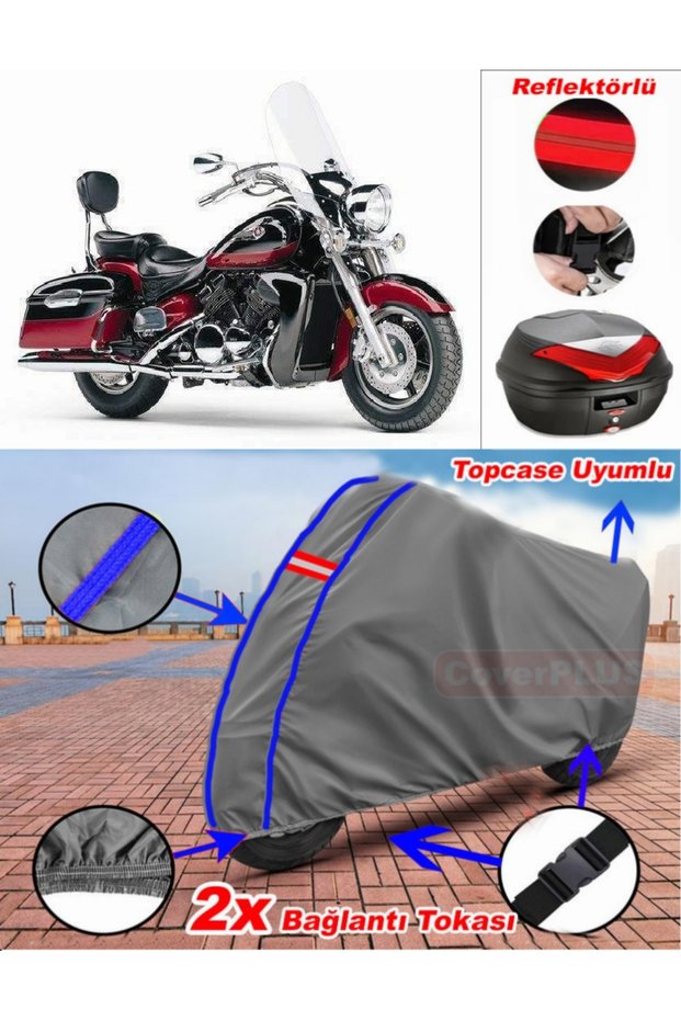 Blue Stitched Gray Yamaha Royal Star Xvz 1300 Tarpaulin Topcase Rear Bag Compatible Motor Tarpaulin