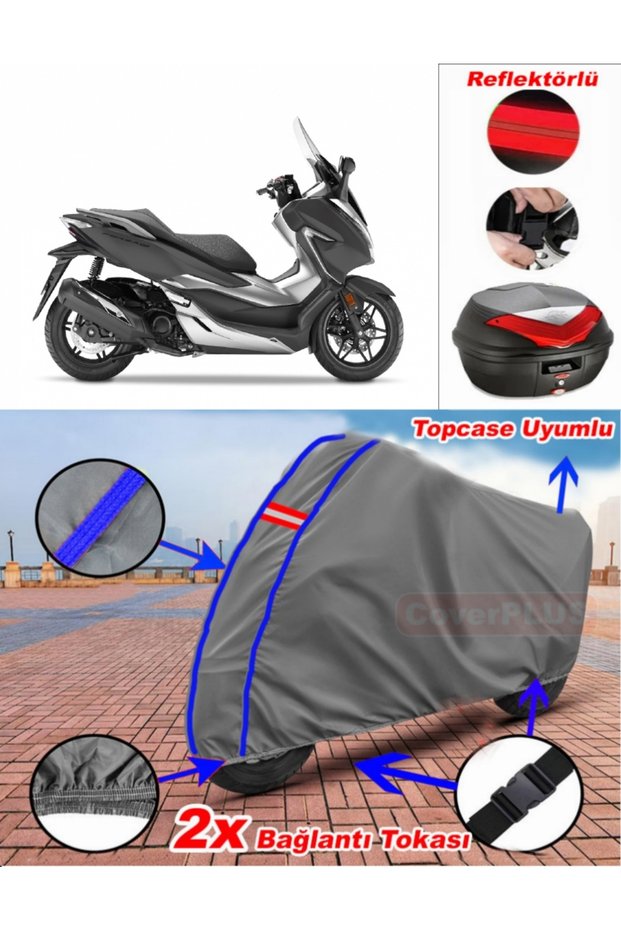 Blue Stitched Gray Honda Nss300 Forza Tarpaulin Topcase Rear Bag Compatible Motor Tarpaulin
