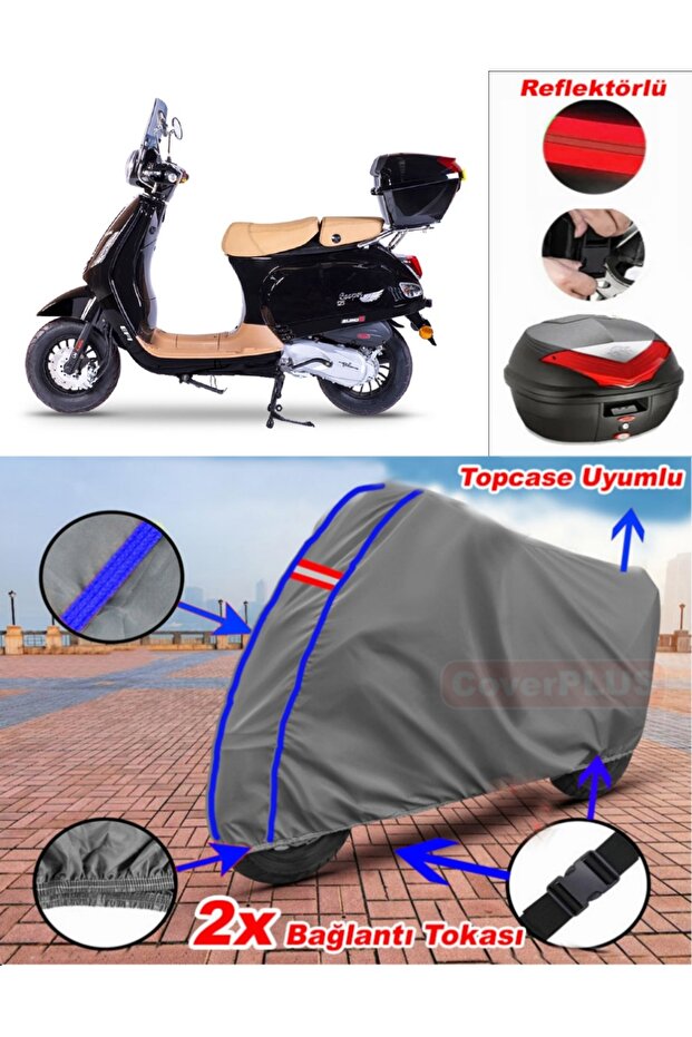 Blue Stitched Gray Falcon Cooper 125 Efi Tarpaulin Topcase Rear Bag Compatible Engine Tarpaulin