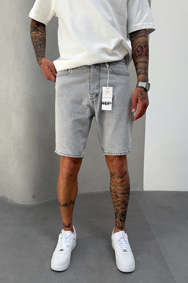 Gri Denim Kumaş Erkek Jean Kot Şort Mz467 - 6