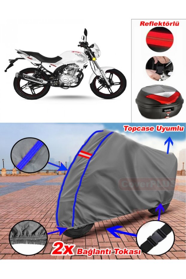 Blue Stitched Gray Yuki Yk 150-9 Goldfox Tarpaulin Topcase Rear Bag Compatible Motor Tarpaulin