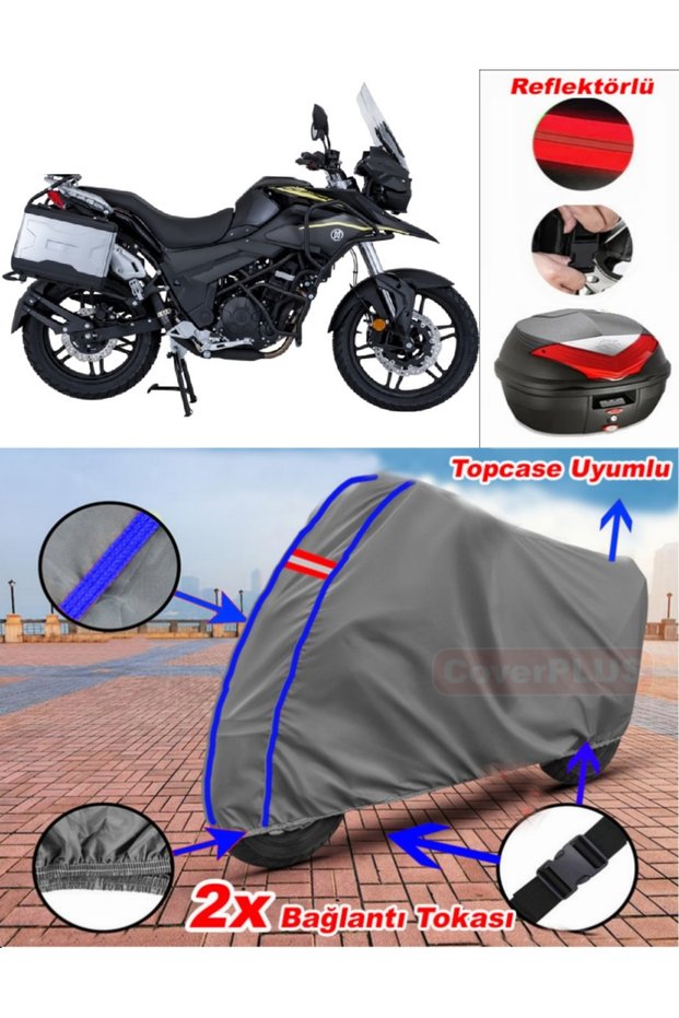Blue Stitched Gray Mondial Rx3-S Evo Tarpaulin Topcase Rear Bag Compatible Motor Tarpaulin