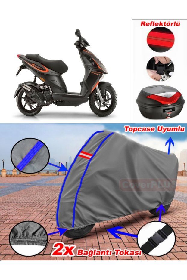 Blue Stitched Gray Piaggio Nrg Power 50 Tarpaulin Topcase Rear Bag Compatible Motor Tarpaulin