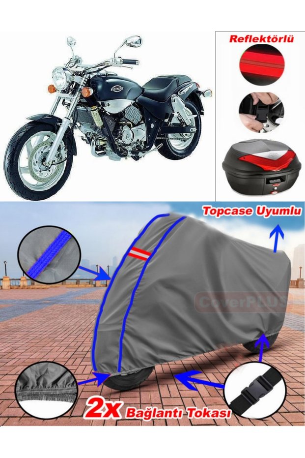Blue Stitched Gray Kymco Venox 250 Tarpaulin Topcase Rear Bag Compatible Motor Tarpaulin