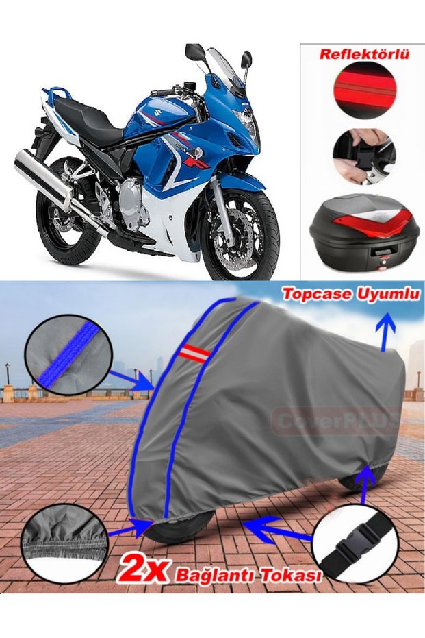 Blue Stitched Gray Suzuki Gsx 650 F Tarpaulin Topcase Rear Bag Compatible Motor Tarpaulin