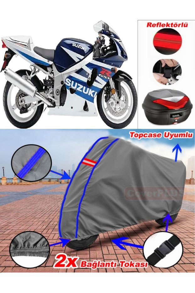 Blue Stitched Gray Suzuki Gsx-R 600 Srad Tarpaulin Topcase Rear Bag Compatible Motor Tarpaulin