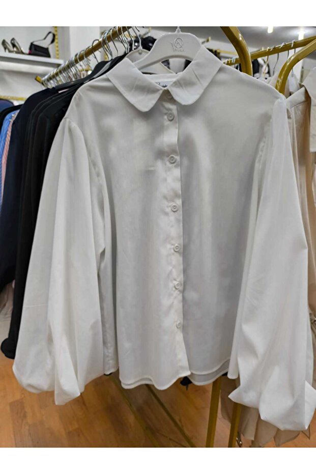 Beyaz Balon Kollu Dira Gömlek - 1