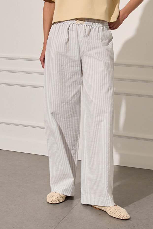 Çizgili Poplin Pantolon - 2