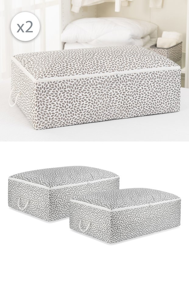 Set of 2 Gray Leaf Mega Size Base under Bed Cabinet Pillow Quilt Clothing Sweater Clothes Bag