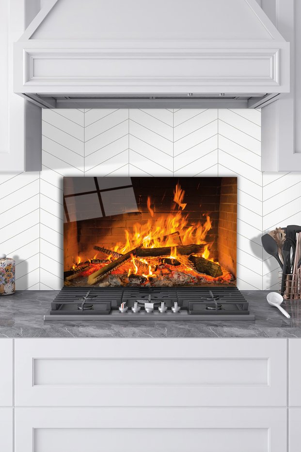 Wood Fireplace and Fire Glass Stove Back Protector, Kitchen Built-In and Countertop Protection with Tempered and Rodage