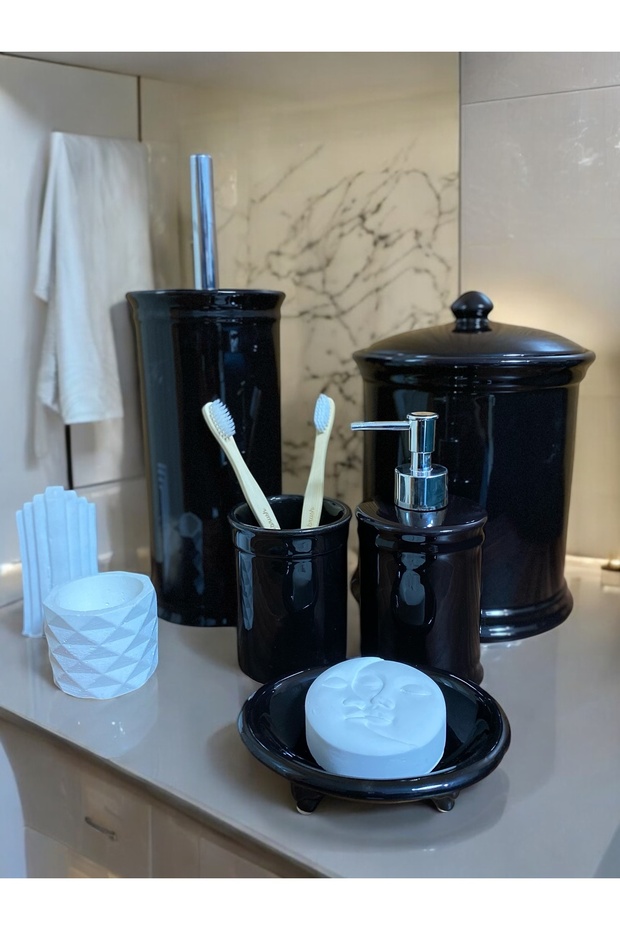 Red Ceramic Violet Collection 5 Piece Bathroom Set Black