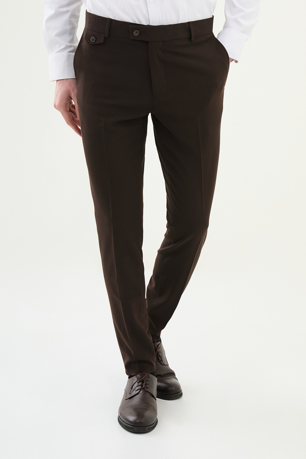 Straight Super Slim Fit Classic Men's Trousers Brown - 38302.25Y