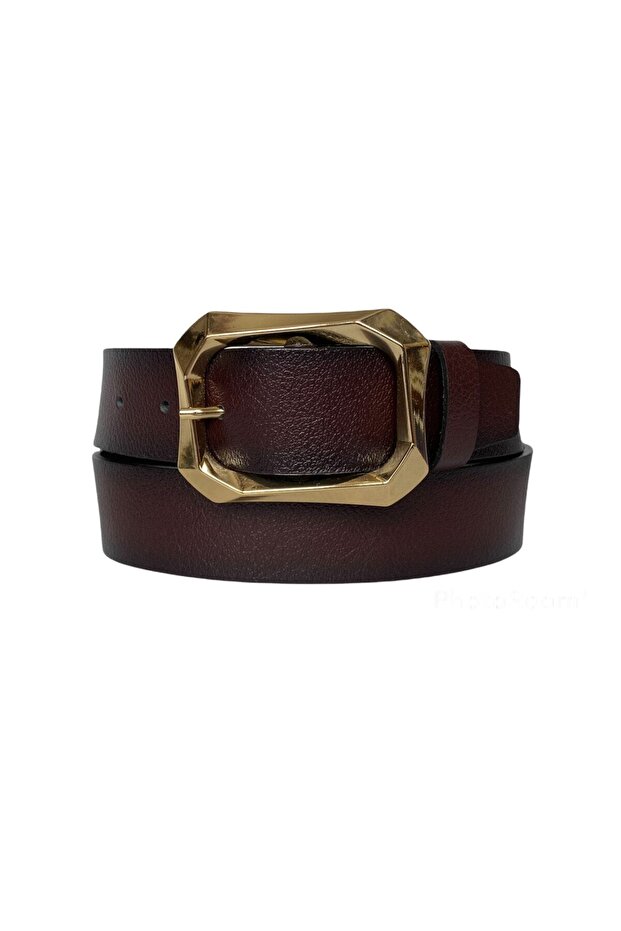 100% Genuine Leather, Gold Buckle Claret Red Women's Jeans Belt 4 Cm=tyc00353116170