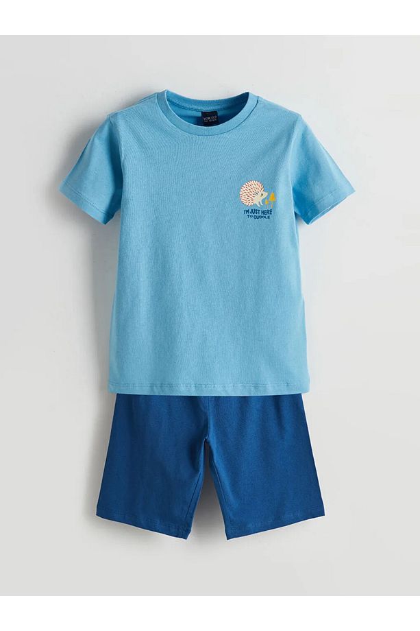 LCW ECO Mavi Bisiklet Yaka Erkek Çocuk Şortlu Pijama Takımı - 1