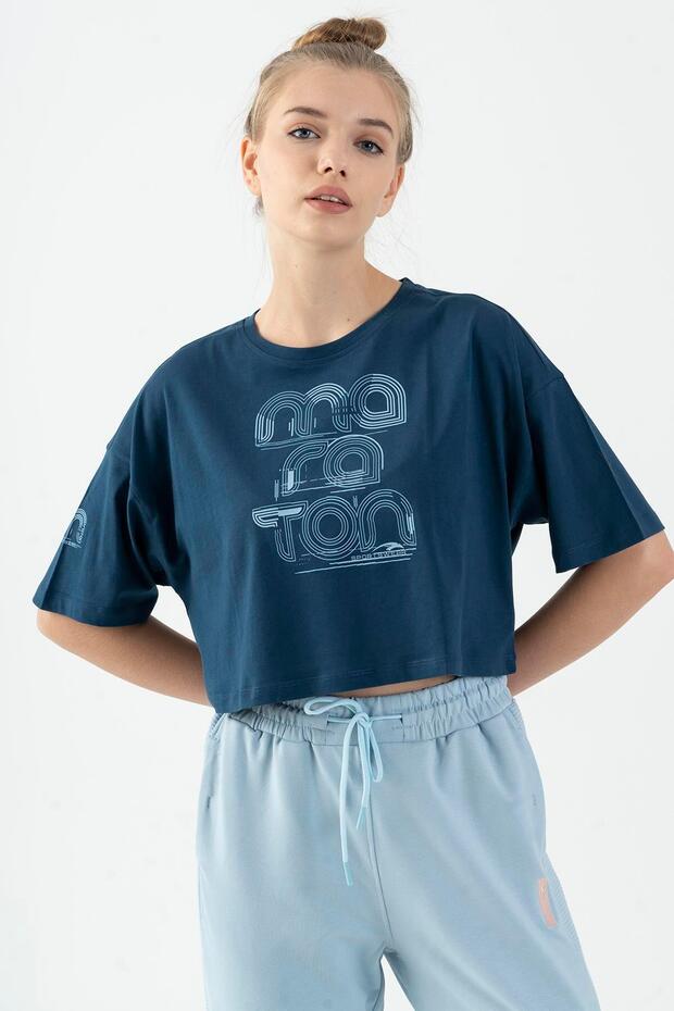 Comfort Women's Crew Neck Navymelange Crop Top