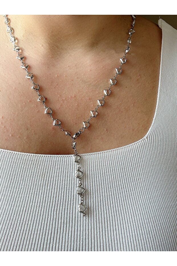 Geometric Heart Y Steel Necklace