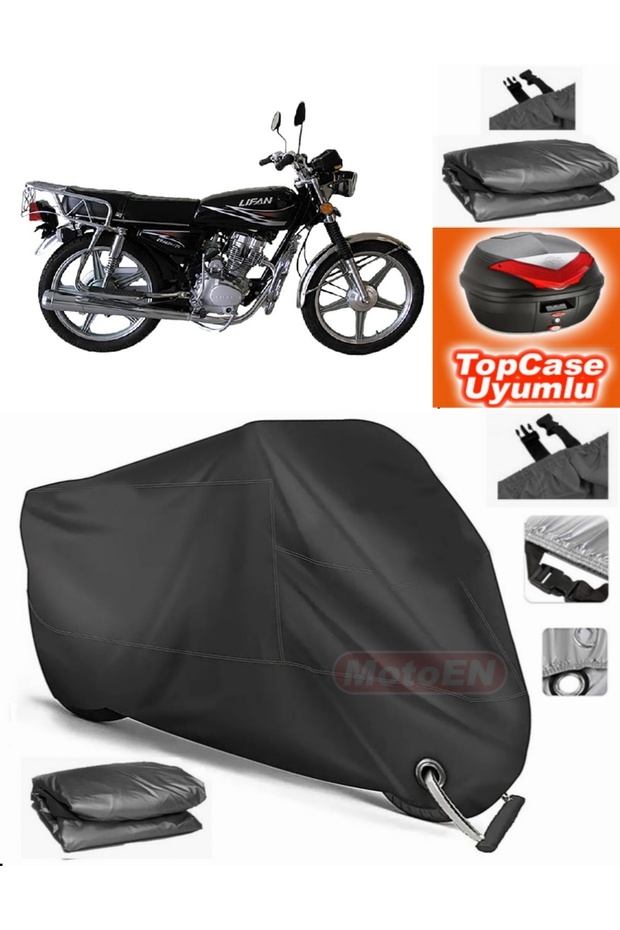 Black Lock Compatible Lifan Dragon 125 Tarpaulin Topcase Rear Bag Compatible Motor Tarpaulin