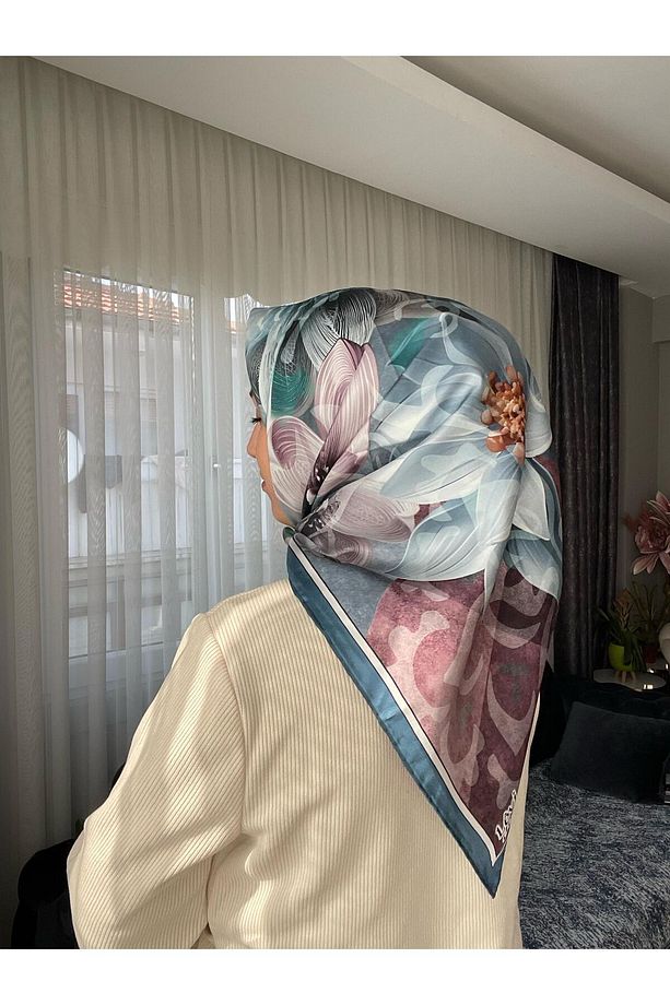 Desenli Twill İpek Eşarp - 2