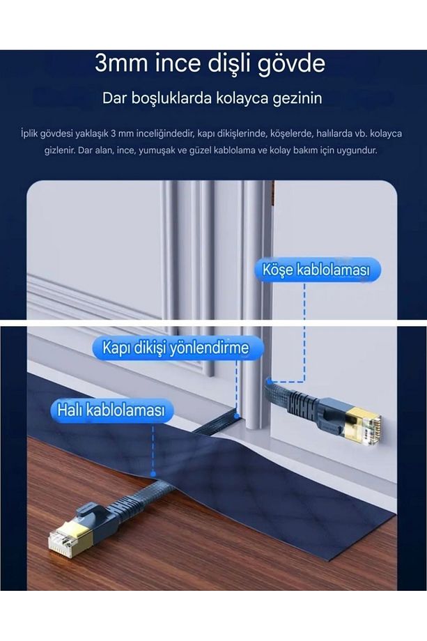 15-Metre Cat 8 Ethernet Kablosu 40 Gpbs+5G+2000 Mhz.RJ45 CE Lisanslı Hasır Örgülü Sağlam Kablo - 4