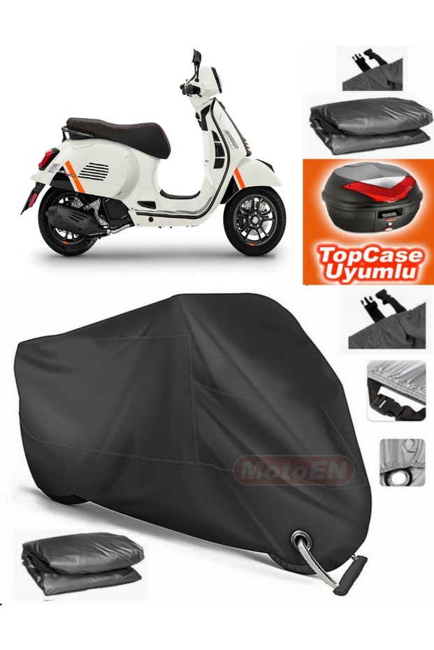 Black Lock Compatible Vespa Gts 125 Supertech Tarpaulin Topcase Rear Bag Compatible Motor Tarpaulin