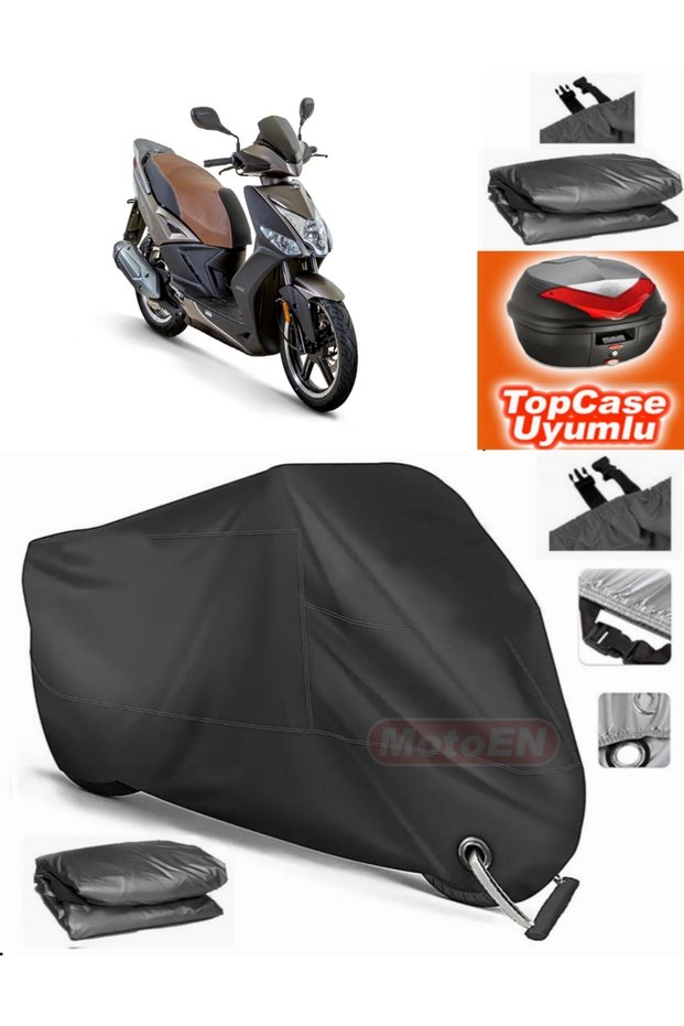 Black Lock Compatible Kymco Agility 16+ 125I Tarpaulin Topcase Rear Bag Compatible Motor Tarpaulin
