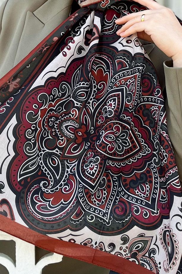 Sultan Fresh Pamuk Şal - Orient Express Modeli - SLF001-12 - Kiremit, Yeşil, Bordo - 4