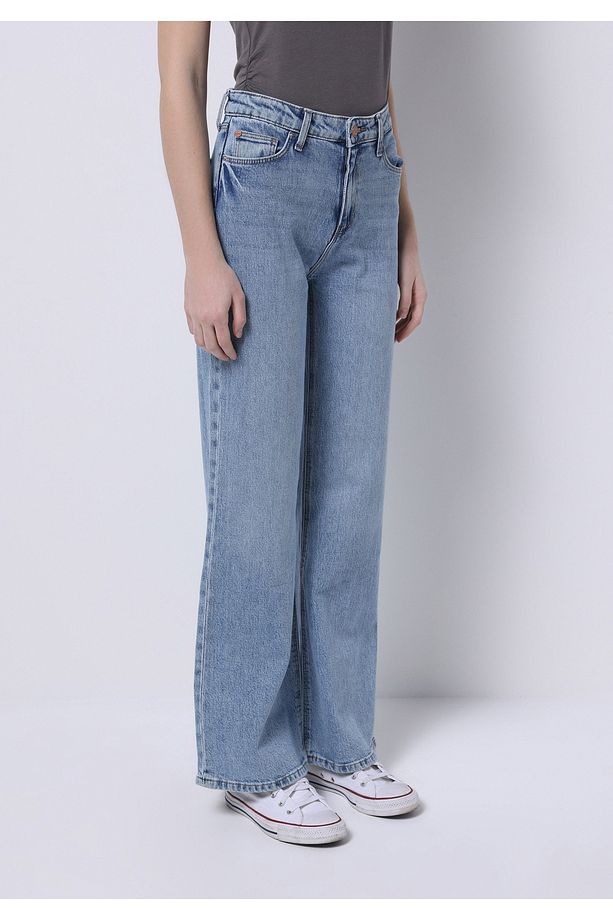 Regular Fit Yüksel Bel Geniş Paça Kadın İndigo Jean Pantolon - 4