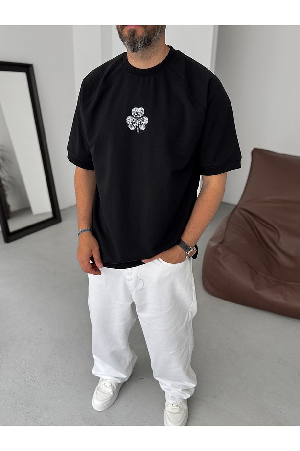 Siyah Unlucky Number Baskılı Oversize T-Shirt RES-5183 - 7