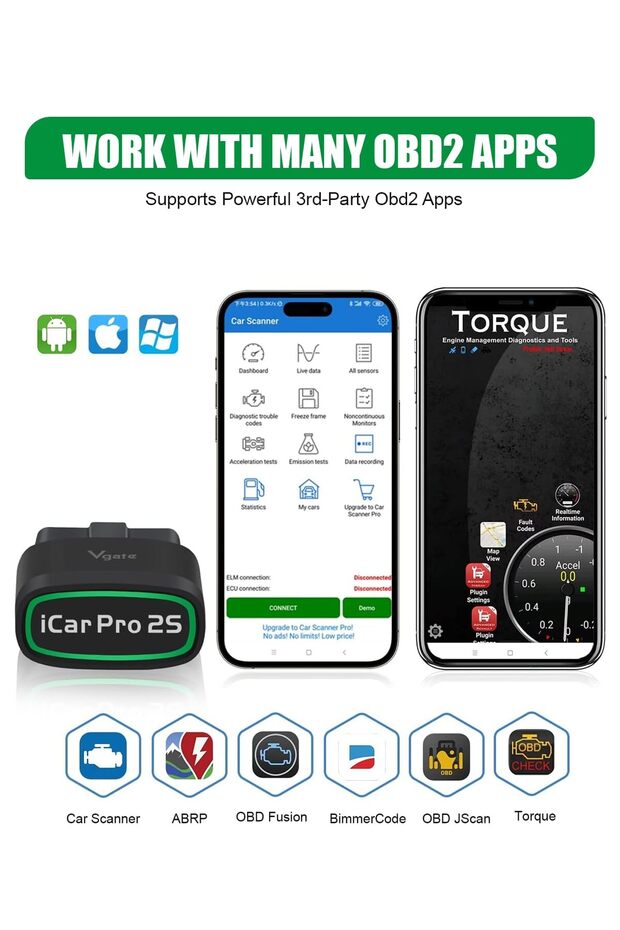 Pro 2S Bluetooth 5.2 Araç Tarama Aracı, iPhone, Android ve Windows için - 3