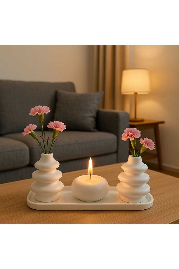 4'LÜ BİBLO SET , 2 ADET BİBLO VAZO , 1 ADET MUMLUK ,1 ADET SUNUMLUK - 1