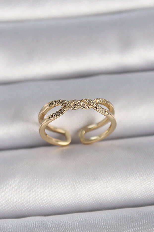 Brass Gold Color Adjustable Zircon Stone Spiral Model Women's Ring