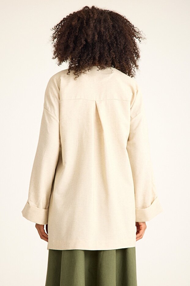 Keten Kimono Bej - 4