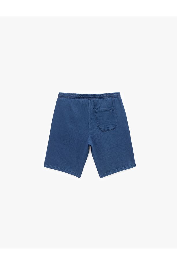 Beli Bağcıklı Pamuklu Cep Detaylı Bermuda Oversize Jean Şort - 5