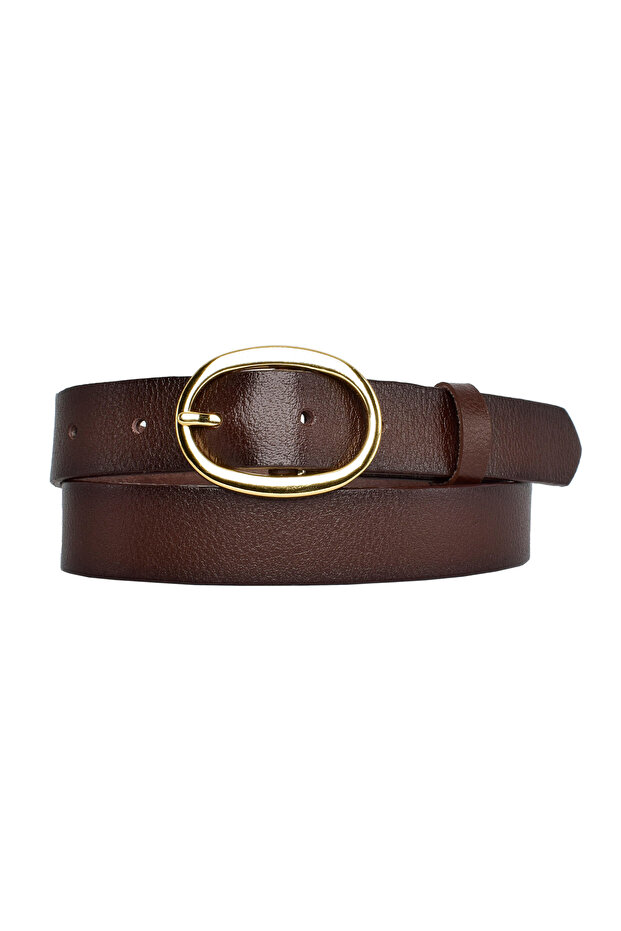 100% Genuine Leather, Gold Buckle 3 Cm Dark Brown Women's Belt; Dress, Trouser Belt = 3cm-kdn-36